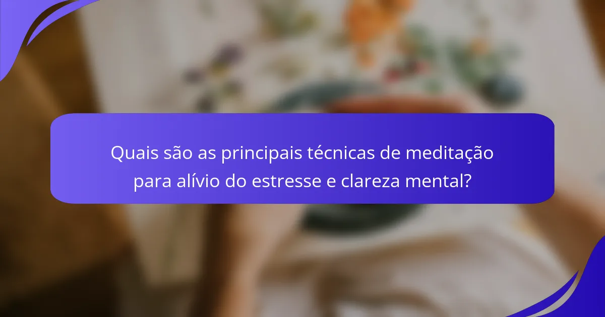 Quais são as principais técnicas de meditação para alívio do estresse e clareza mental?